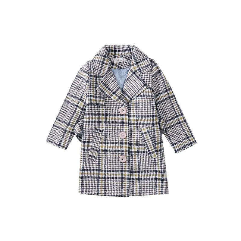 

Kids Girl Overcoat Winter New Fashion Houndstooth Wool Coat for Girl Teens Autumn Jacket Long Thick Outerwear Children Windproof