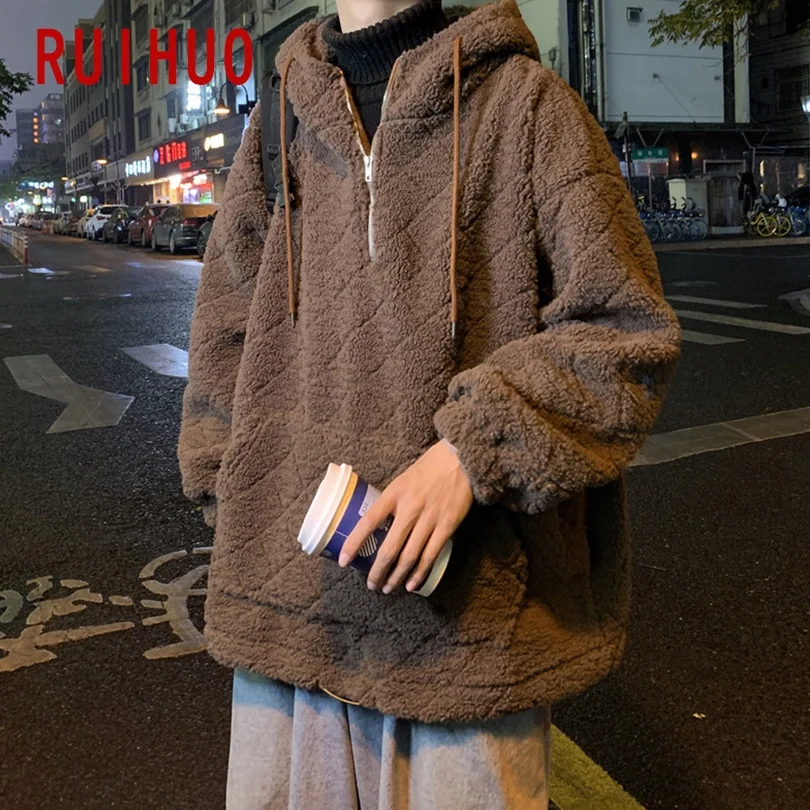 

RUIHUO Thick Bear Hoodie Men Clothing Streetwear Sweatshirt Men Tops Harajuku Pullover Men Hoodie Korean Clothes 2XL 2021 Spring
