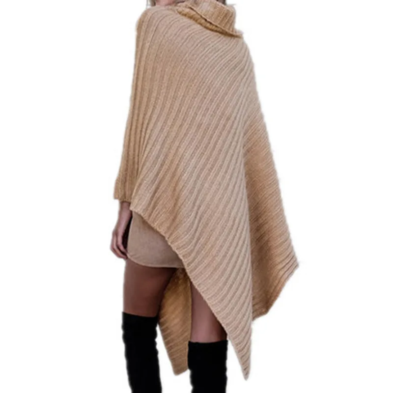 

Autumn Winter Sweaters Poncho and Cape Women Cloaks Turtleneck Solid Pullovers Knitted Shawl Outwears Elegant Plaid Wraps Mujer