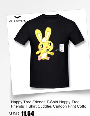 Футболка с надписью «Happy Tree Friends»; Милая футболка с рисунком зубастой и бабочкой; футболка с короткими рукавами
