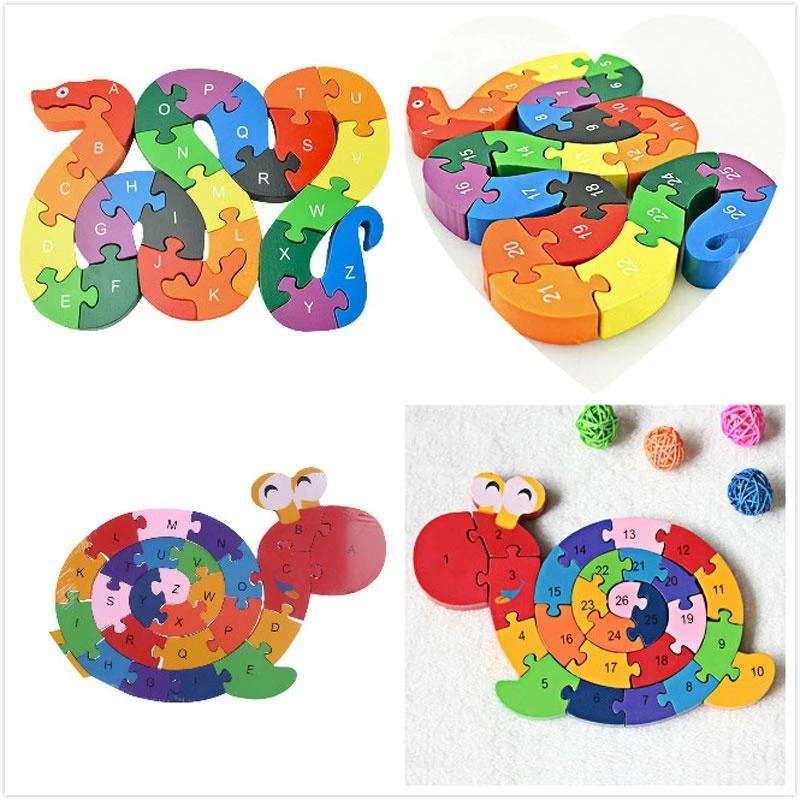 

Wooden 3D Puzzle Jigsaw Snake Shape Wooden Toys Cartoon Geometric Animal Intelligence Puzzles Kids Children Educational Toy