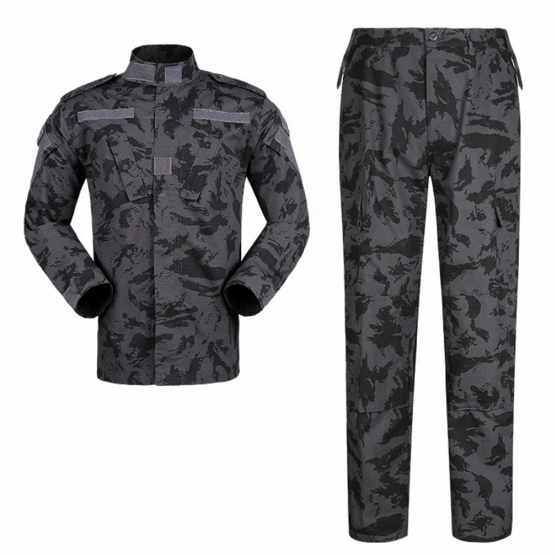 Black Night Printing Camouflage Combat Uniform Shirt and Pants Tactical Outdoor Military Solider Camping Hiking Police Using