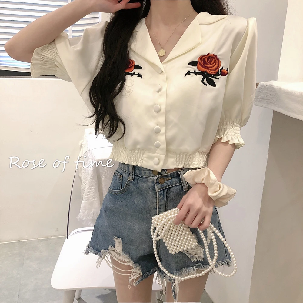 Женская блузка с вышитым цветком в стиле ретро лето 2020 Новые укороченные топы во