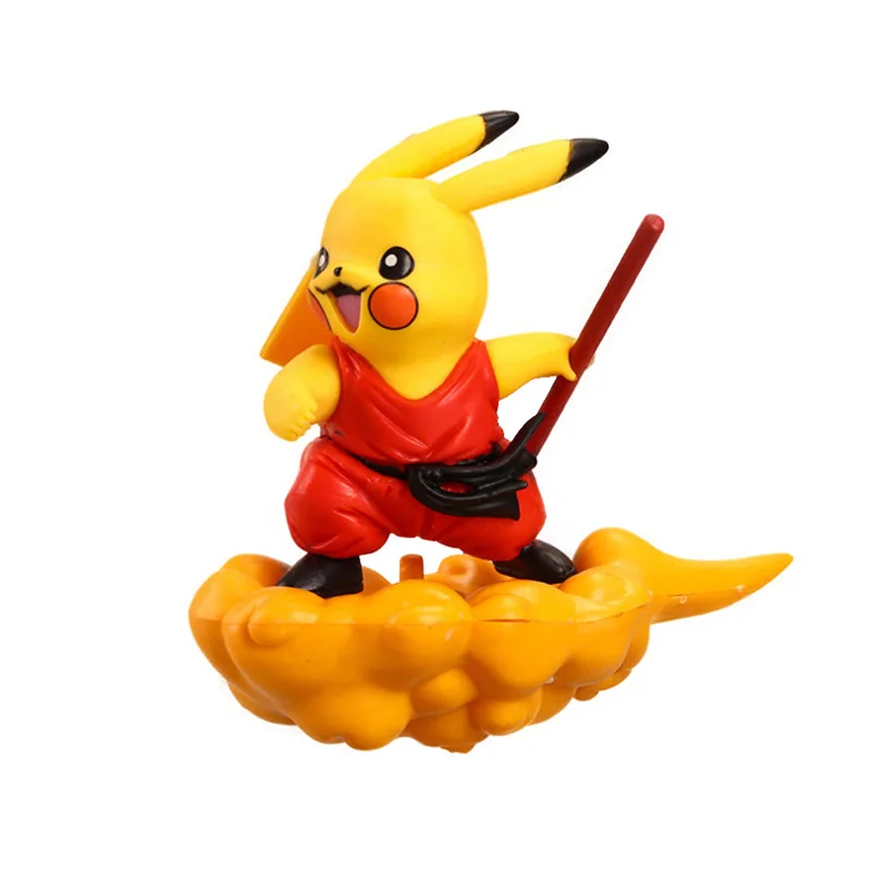 

2022 Pokemon Anime Character Pikachu Cosply Dragon Ball Monkey King Somersault Cloud Classic Model Toy Action Figure Doll Childr