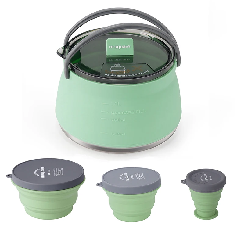 

Силиконовый складной чайник в комплекте, портативный Открытый кофейный/чайный бокс для кемпинга на открытом воздухе, посуда для отдыха на п...