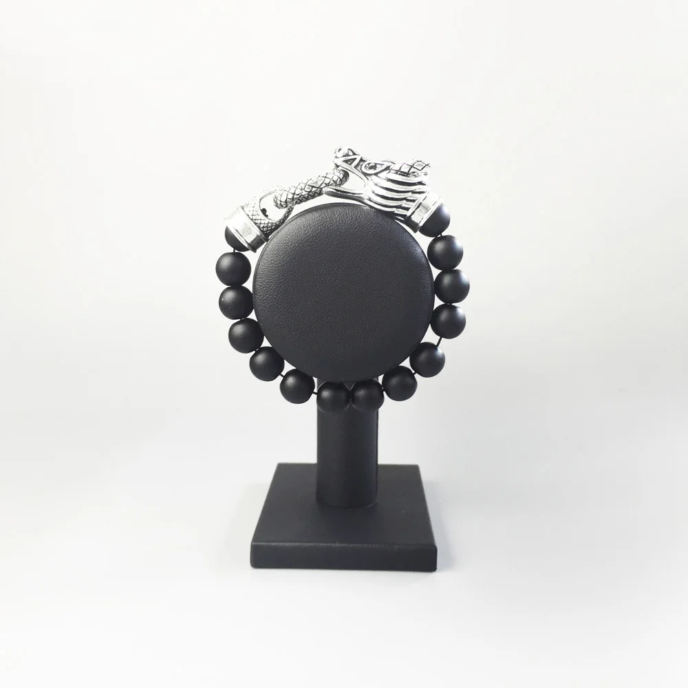 Бусины в виде головы дракона браслеты из черного натурального обсидиана 925 пробы