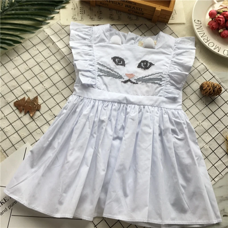 Tonytaobaby летнее новое платье для маленьких девочек с вышивкой в виде кота Детские