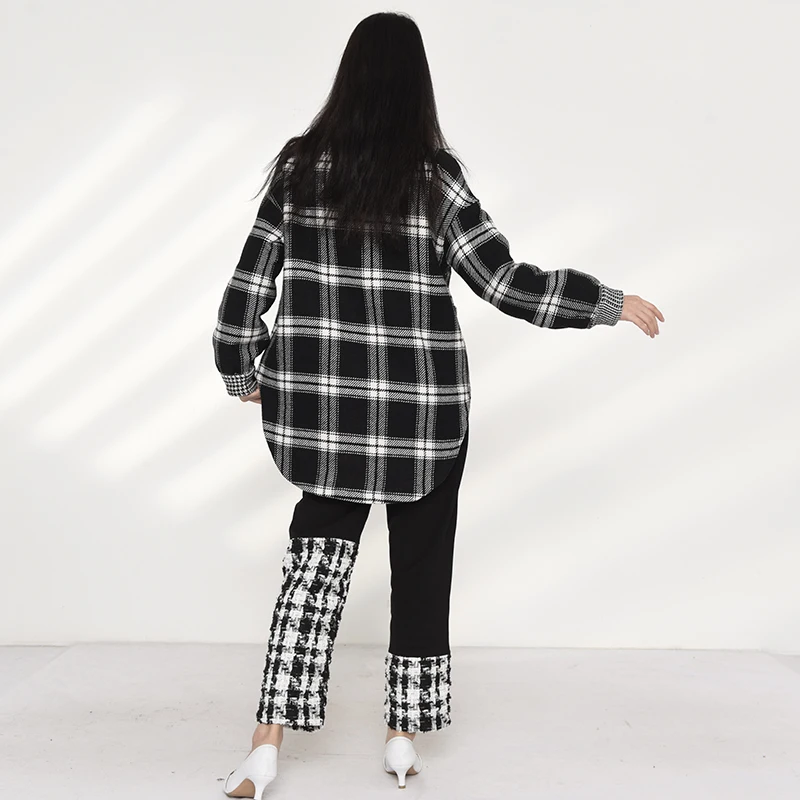 

[EAM] Loose Fit Big Size Plaid Warm Thick Woolen Coat Parkas New Long Sleeve Women Fashion Tide Autumn Winter 2021 1DD120301