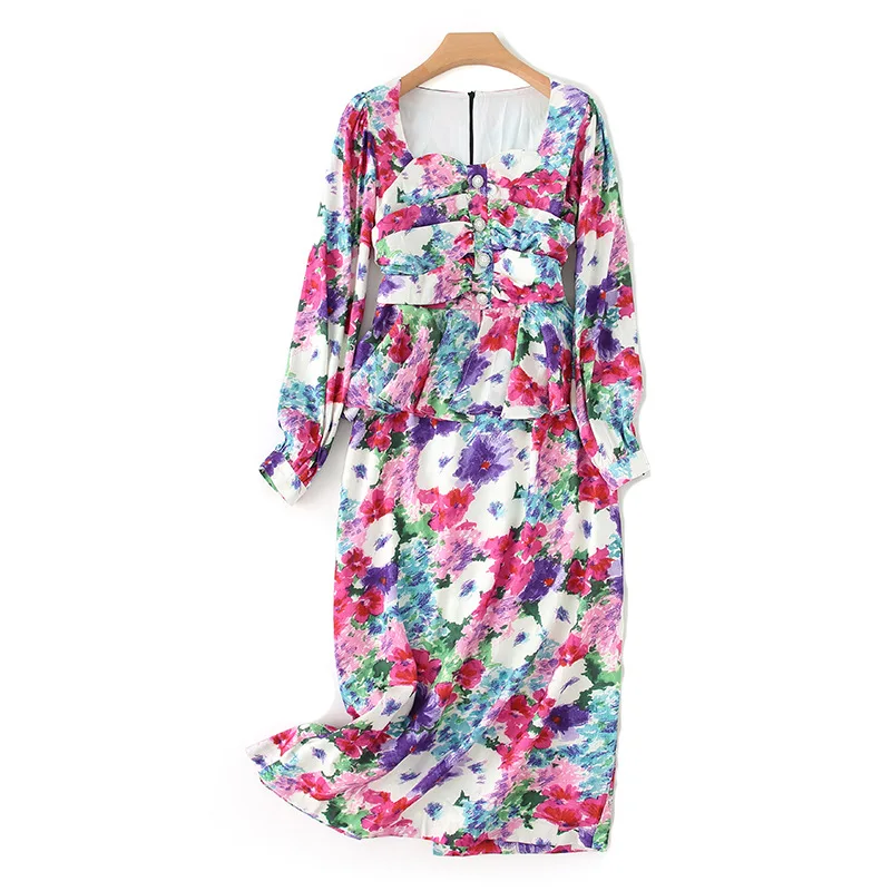 

Fashion 2020 Women Summer Sexy Square Collar Ruched Long Sleeve Bodycon Dress Lady Holiday Party Dresses Vestidos