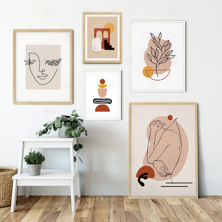 

Abstract Line Figures Face Color Blocks Nordic Posters and Prints Wall Art Canvas Painting Wall Pictures for Living Room Decor