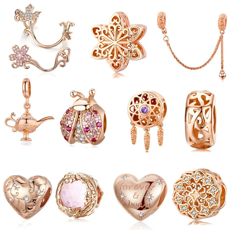 Бусины INBEAUT в виде кленовых листьев из розового золота с фианитами подходят для