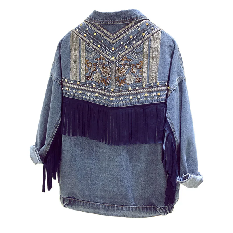 

Embroidery Denim Jacket Women Korean Loose Casual Cowboy Outerwear Female elegant Single-breasted Long sleeve Denim Jacket R358