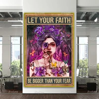 let your faith be bigger than your fear flower girl poster purple ribbon home decor canvas wall art prints gift for women