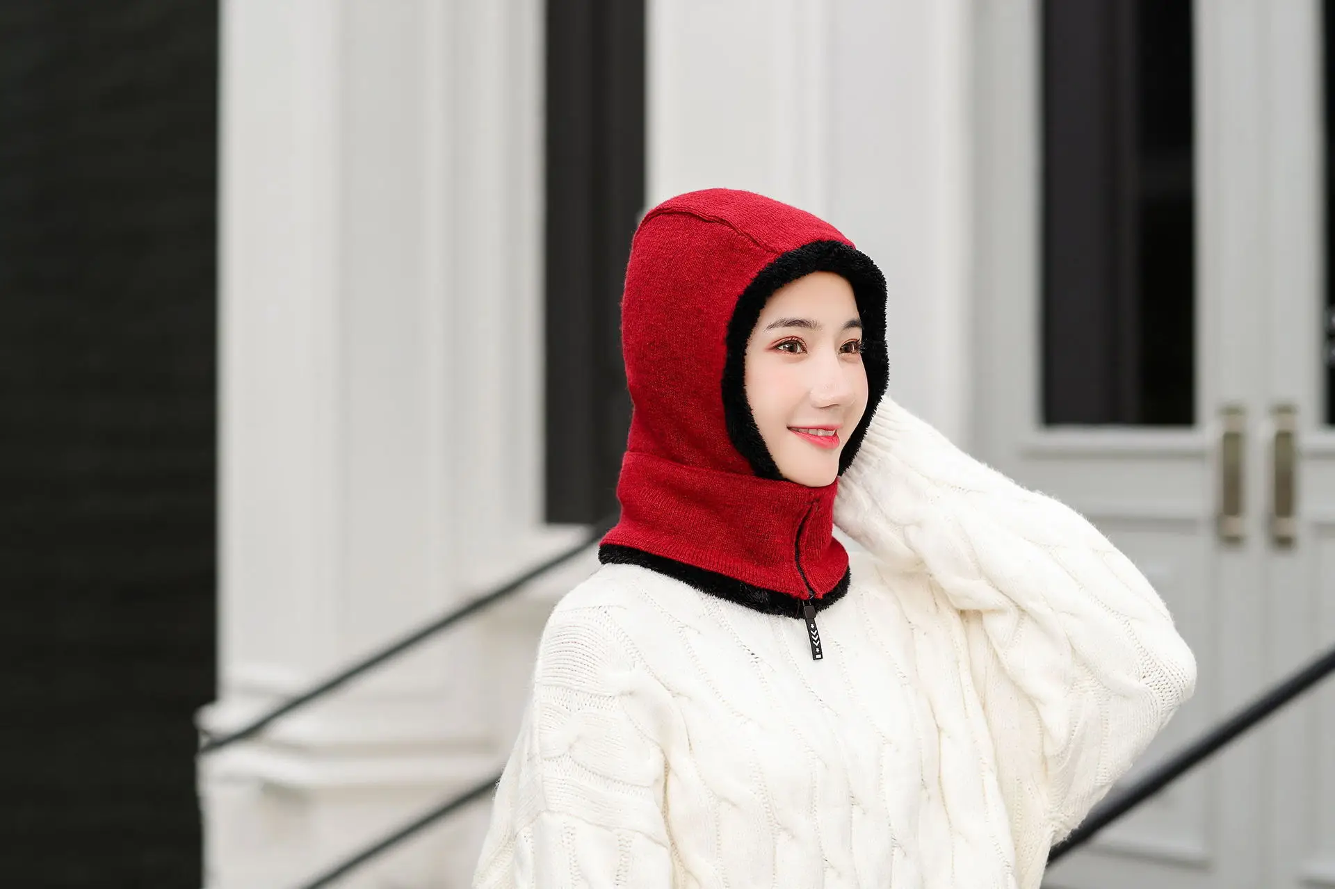 Skullies Beanies женская вязаная шапка шарф женские зимние шапки для женщин капот однотонная Балаклава маска Feminino Beanie Hat cap