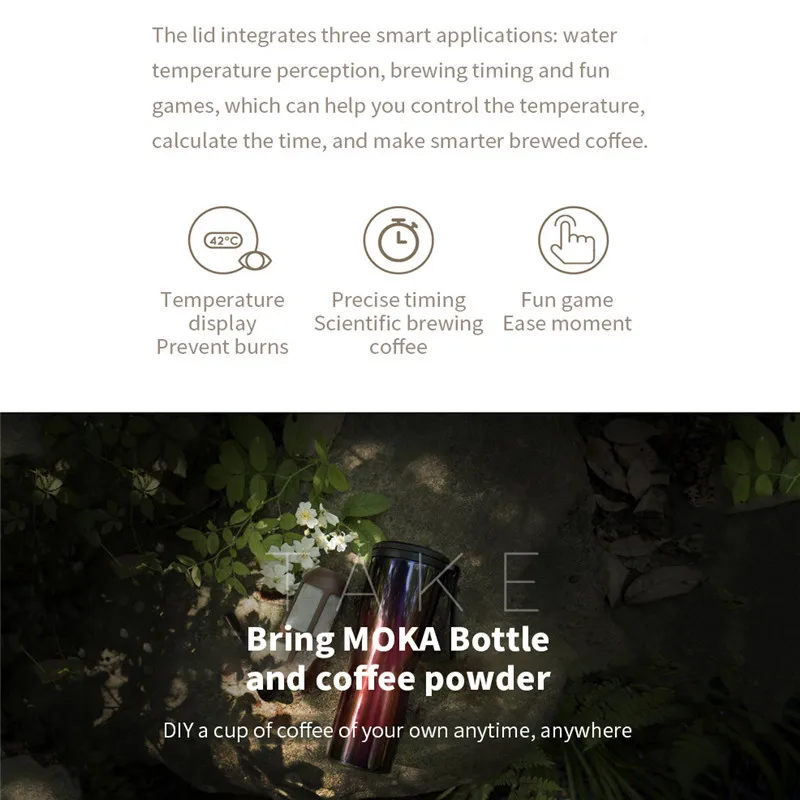 Original Xiaomi Mijia Kiss Kiss Fish Stainless Steel Thermal Vacuum Water Bottle Sensitive Temperature Sensor with Coffee Brewer
