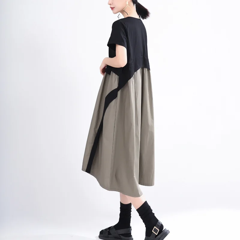 

SuperAen Streetwear Summer 2021 New Women's Contrast Stitching Geometry Loose A-line Long Korean Dress