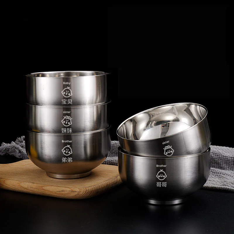 

304 Stainless Steel Bowl Set Double-walled Insulated Metal Snack Bowls Rice Cereal Ice Cream Soup Mixing Bowls Heat Insulated