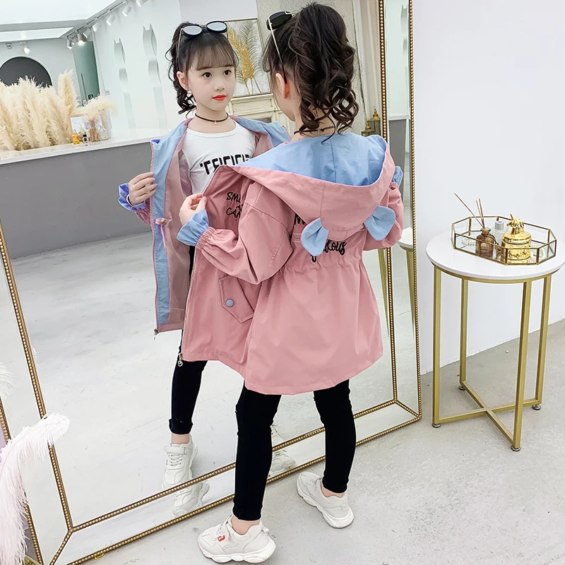 

Spring Fall Baby Girls Long Cute Trench Kawaii Windbreaker Teenager Kids Outerwear Coats Teenage Autumn Winter Children Outfits