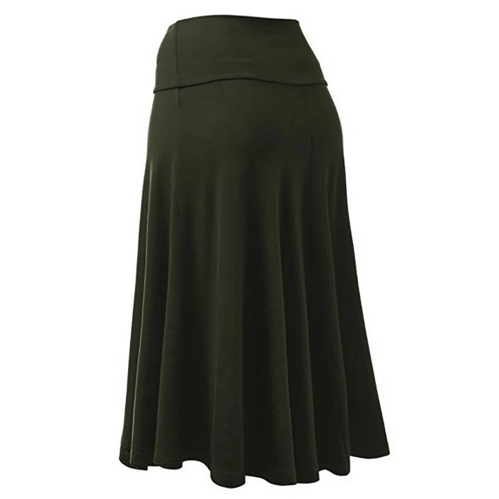 Женская длинная юбка размера плюс однотонная Расклешенная с высокой талией