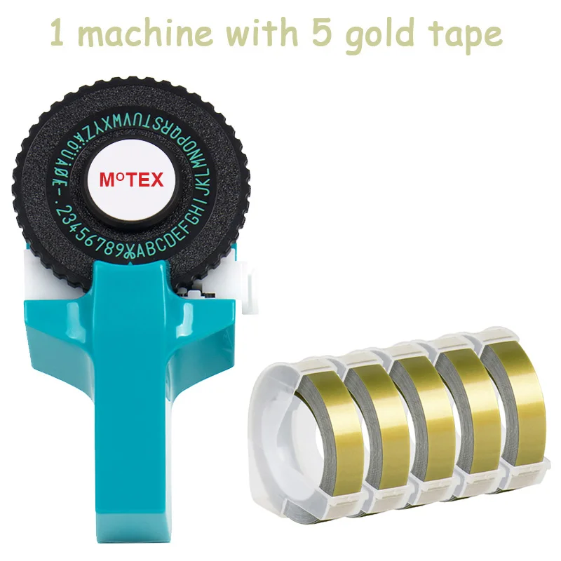 Небесно-Голубой MoTex E101 принтер мини DIY Ручная Совместимость для dymo 3D тиснение ручная лента ручная машинка надпись машина - Цвет: machine add 5 gold