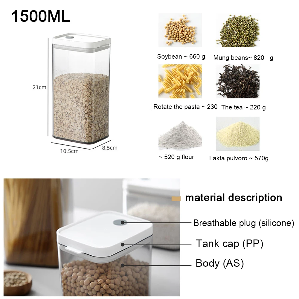 

Kitchen Moisture-proof Sealed Tank Plastic Transparent Grain Fresh Container Refrigerator Coarse Grain Storage Box