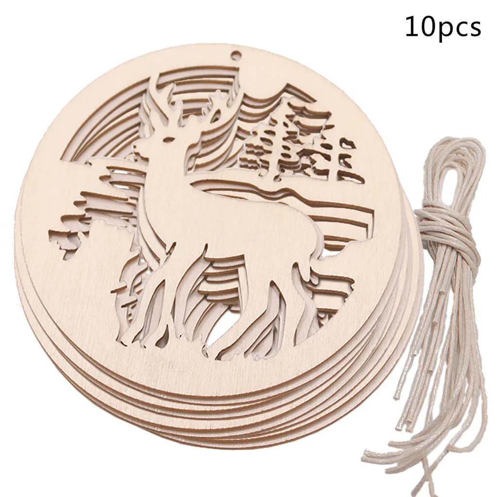 10 PCS Christmas Wooden Pendants Ornaments Party Decorations DIY Deer Tree Hanging Kids Gifts | Дом и сад