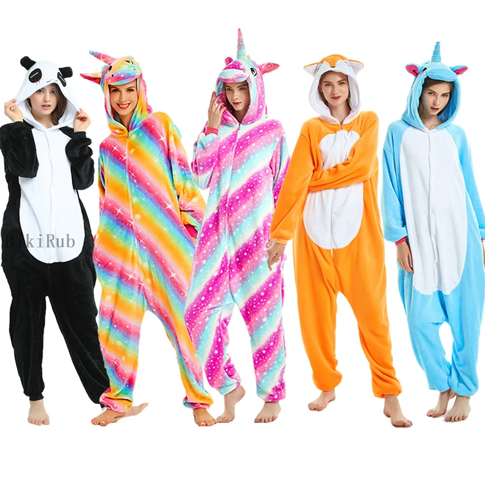 Комбинезон женский фланелевый пижама в виде единорога панды мультяшный рисунок