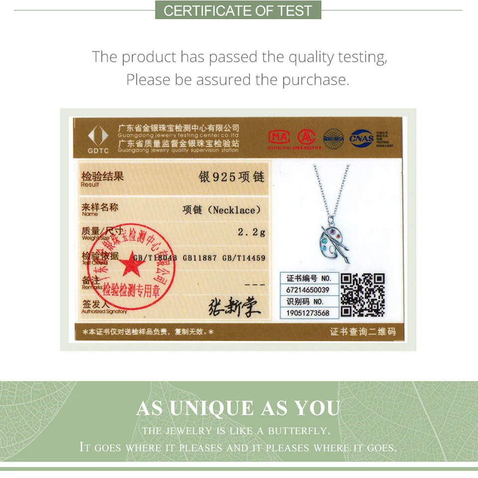 

WOSTU 925 Sterling Silver Artistic Life Necklace Color Palette Zircon Long Chain Link Necklace For Women Fashion Jewelry CQN457