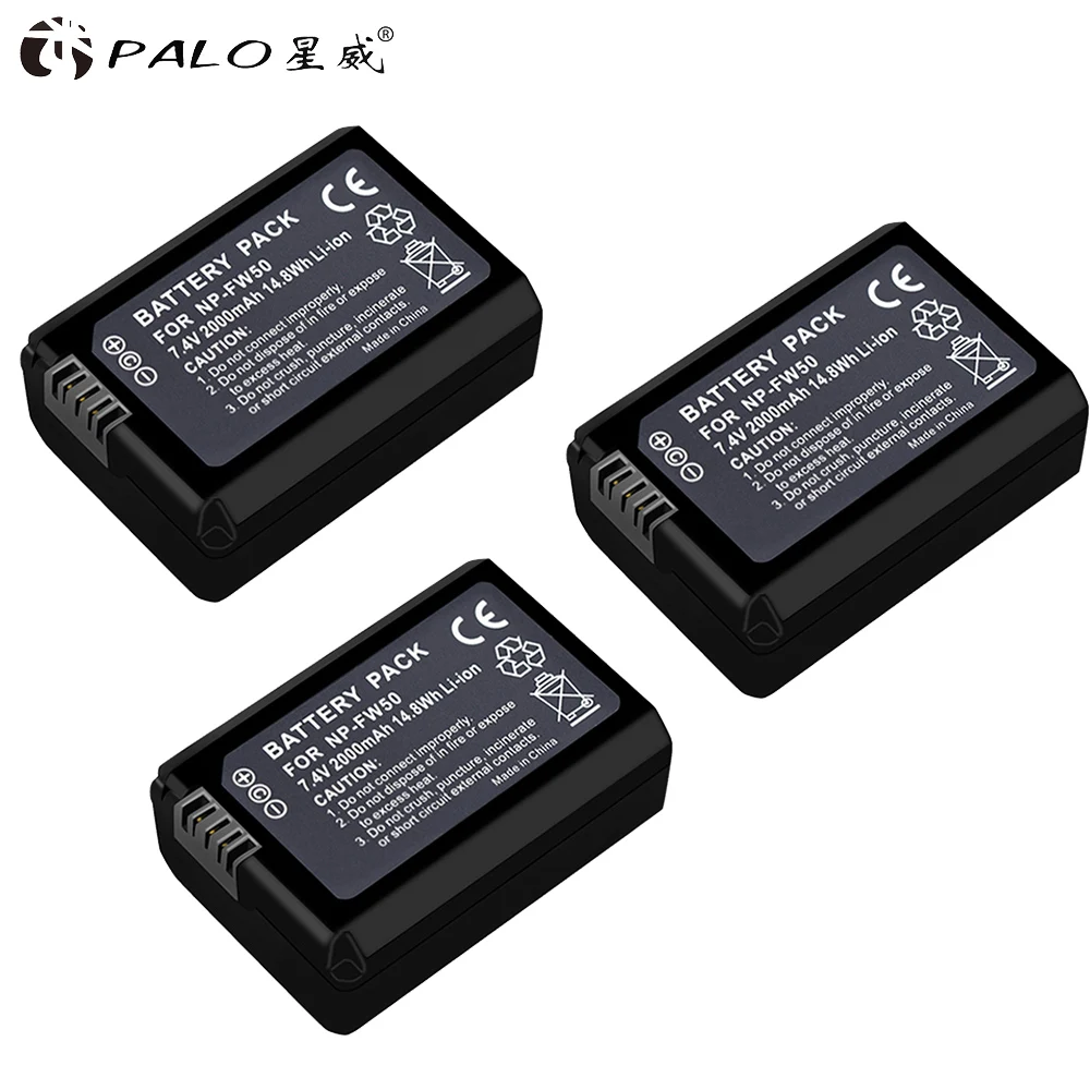 PALO 4 шт. NP-FW50 NPFW50 батарея для камеры FW50 2000mAh 7,4 V+ светодиодный двойной зарядное устройство для sony a6500/6300 A7SM2 RX10 II NEX-3/3N/5C/5 T/CD - Цвет: 3pcs battery