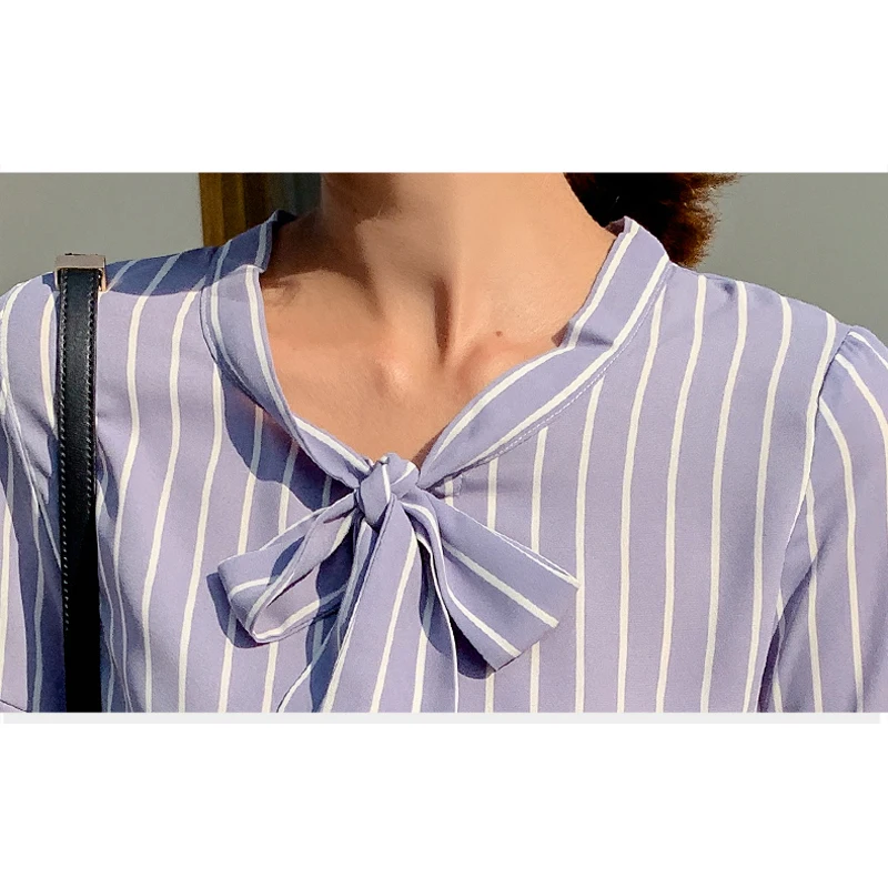 

New Summer Women Chiffon Striped Shirts Short Sleeve Casual Tops Blouses Loose Office Workwear Shirt High Quality T15745X