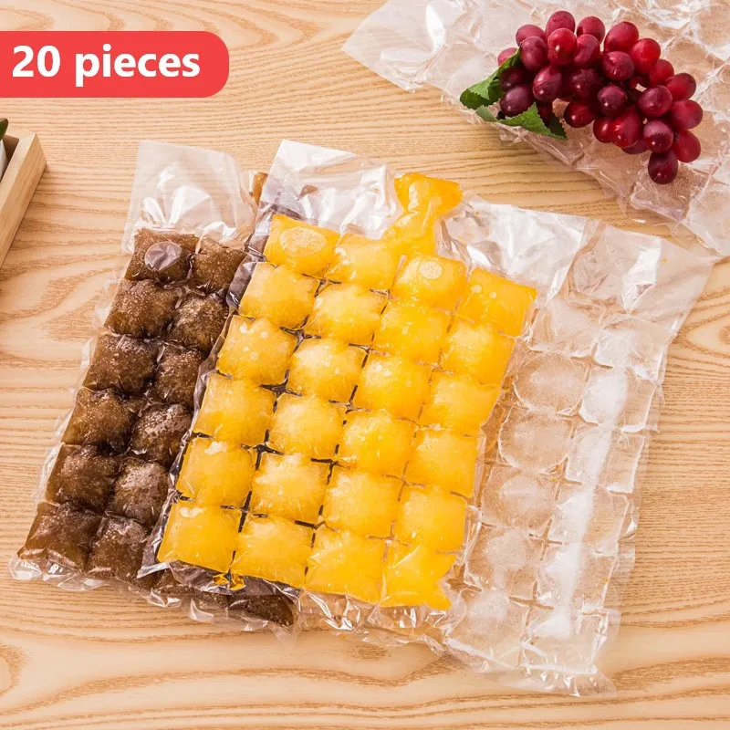 

20Pcs Summer 24 Grids Disposable Transparent Ice-making Bags Ice Tray Molds For Household Kitchen Accessories DIY Drinking Tool