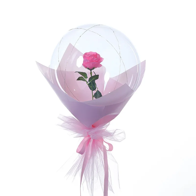 

Diy Led Lamp with Transparent Rose Flower Pvc Balloon Plastic Balloon Holder Birthday Valentine's Day Confession Decoration Prop