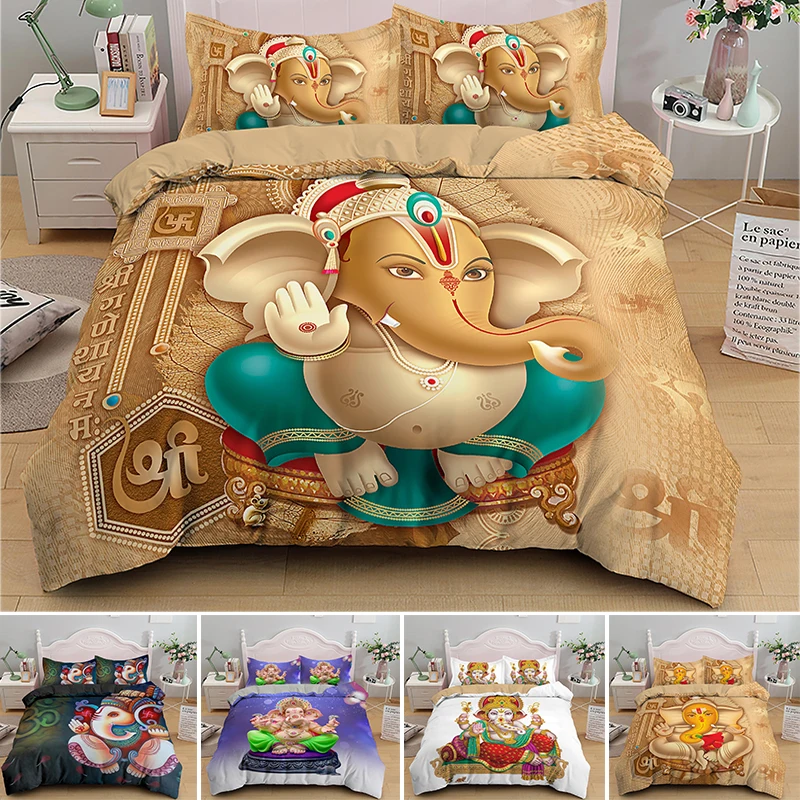 

Sitting Lord Ganesha Queen King Bedding Set Indian Buddha Duvet Cover Sing Double Twin Size With PIllowcase 2/3pcs Bedclothes