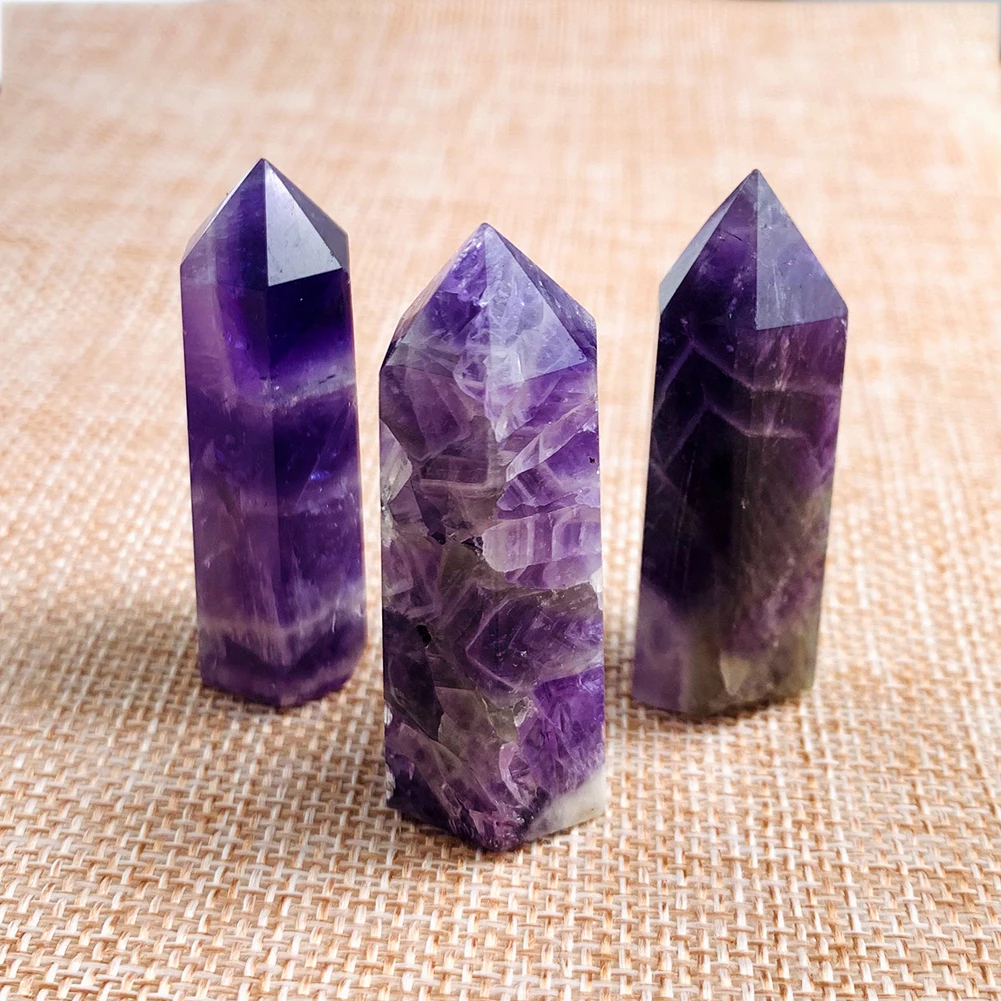 

1PC Natural Amethyst Crystal Point Wand Hexagonal Reiki Quartz Healing Ore Mineral Energy Crystal Stone Obelisk Home Decoration