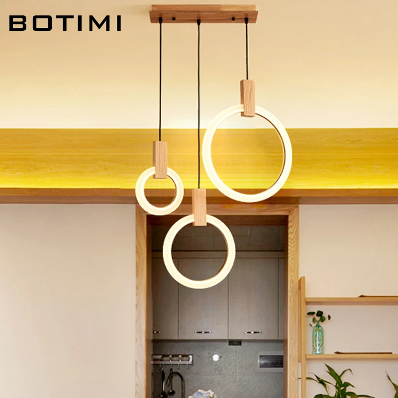 BOTIMI кольца 220 В подвесные светильники для столовой арт деко деревянные