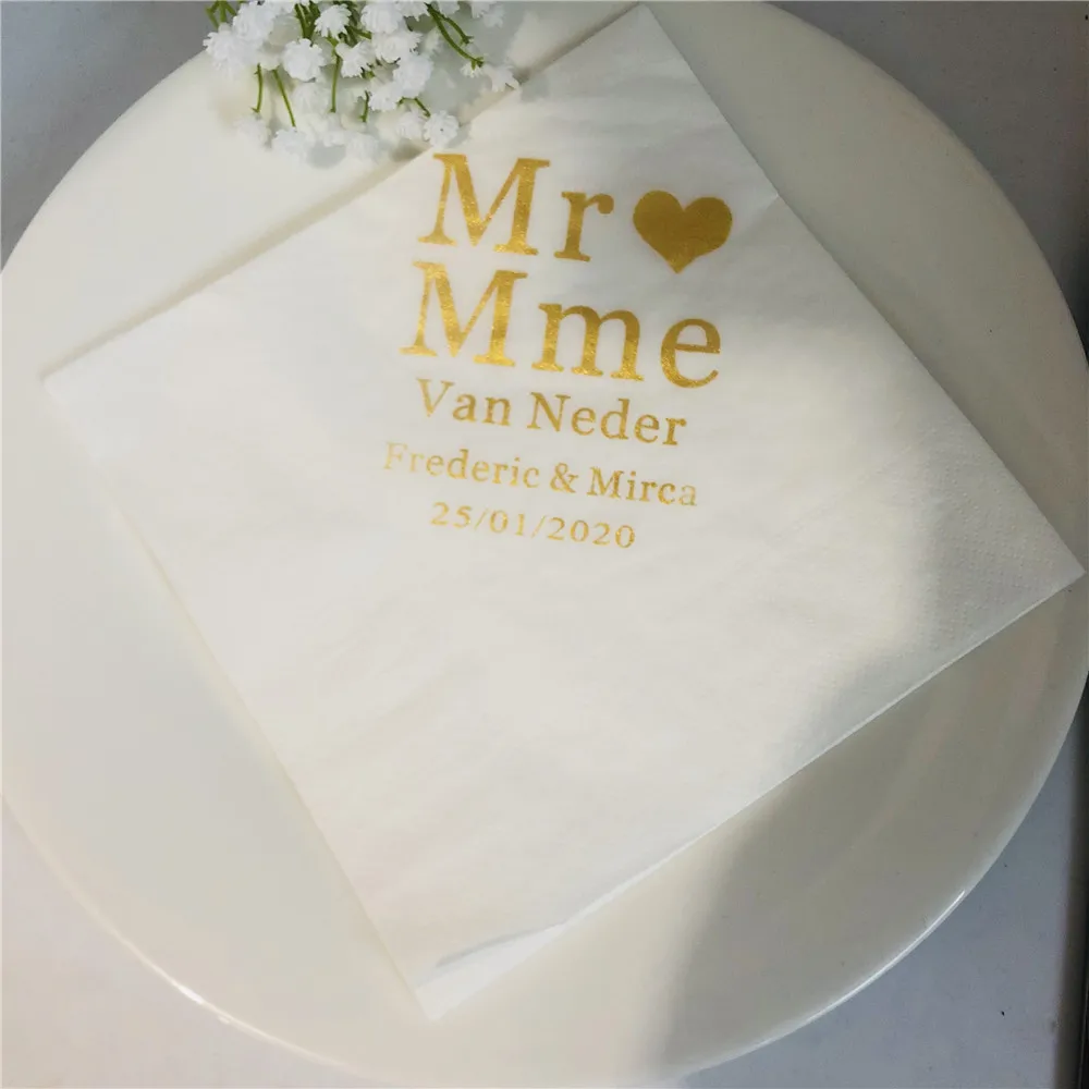Продажа Свадебные обеденные салфетки Mr & Mrs на заказ, свадебные салфетки для напитков для вечеринки в честь девичника, персонализированные бриллиан...