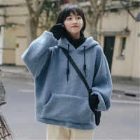 womens sweatshirt lamb wool fake two piece hooded sweatshirt 2021 autumn and winter warm thick coat casual streetwear top