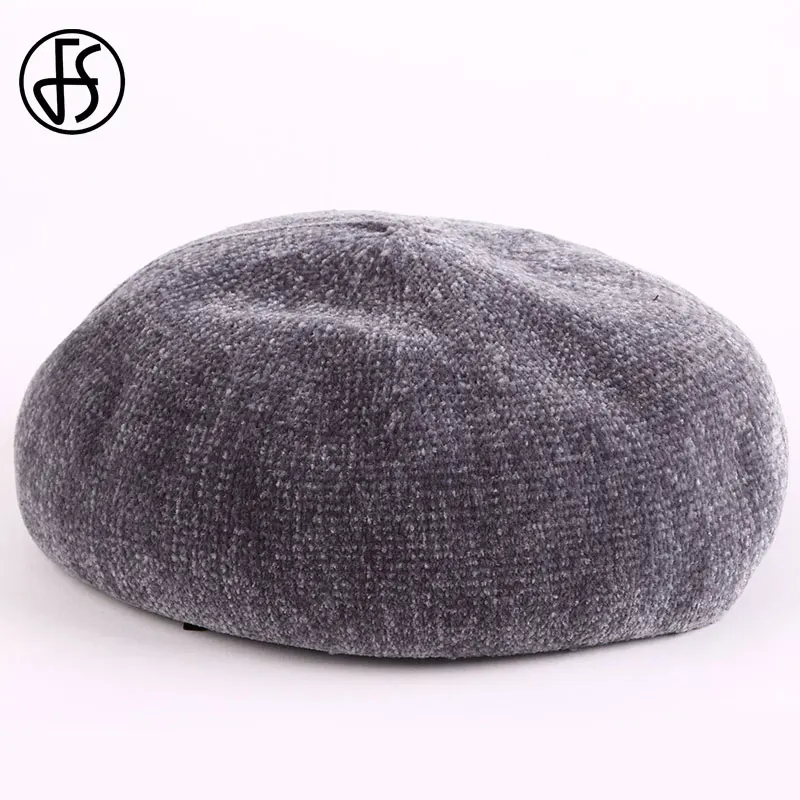 Gray Berets FS, зимние однотонные шерстяные береты, шапки для женщин, французская шапка для девочек, осенне-зимние береты, шапка бини, плоская шапка, фетровая, Berret Femme - Цвет: Gray Berets