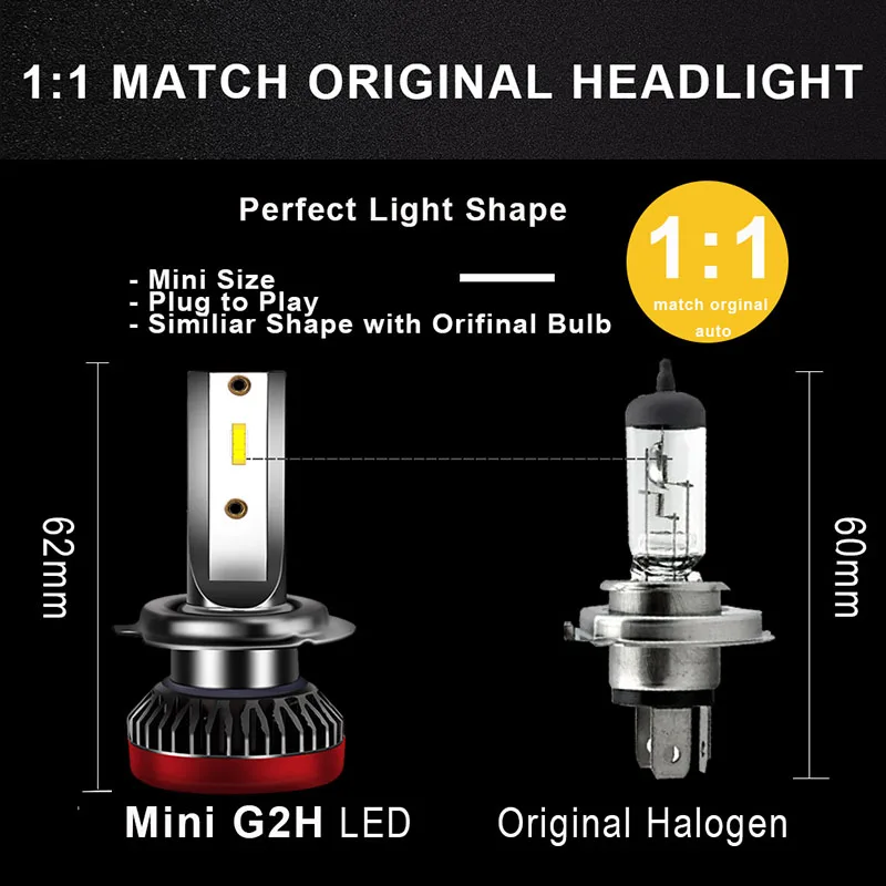 2 ШТ. H7 Светодиодная лампа головного света 10000LM H4 Привет lo CSP Чип H1 H11 9006 9005 12V 24V Мини
