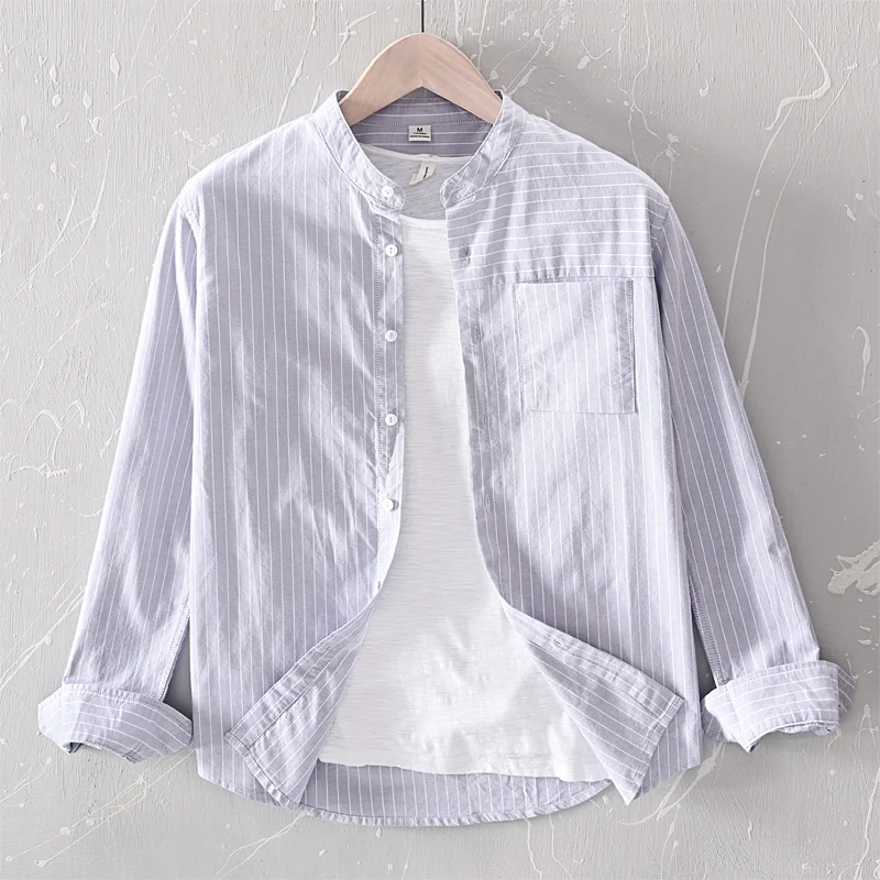 

New striped long sleeve cotton shirt men fashion spring and summer blue shirts for men brand casual shirt mens overhemd chemise