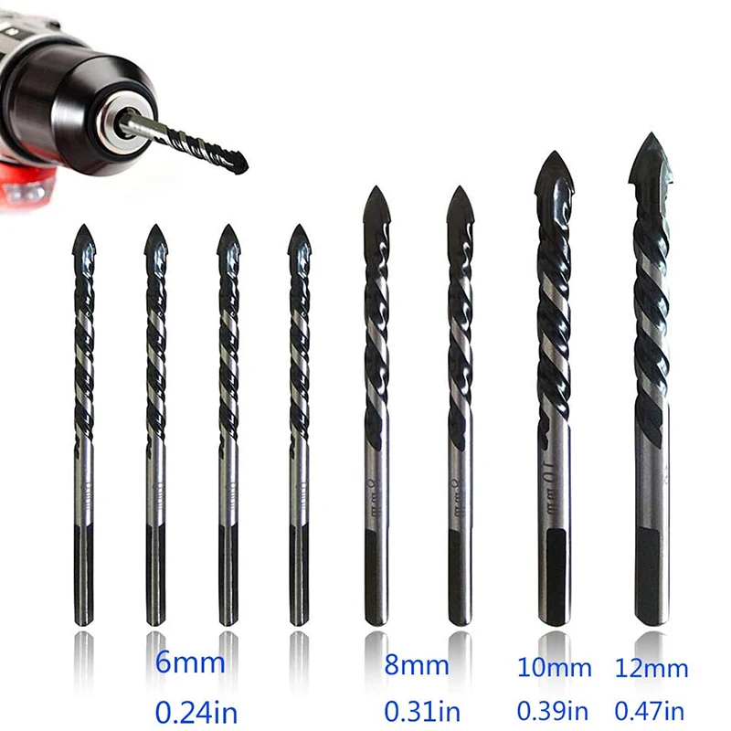 

8 Pcs Concrete Drill Bit Set (6,6,6,6,8,8,10,12mm) Multi-Material Drill Bit Set for Tile,Brick,Glass,Plastic and Wood