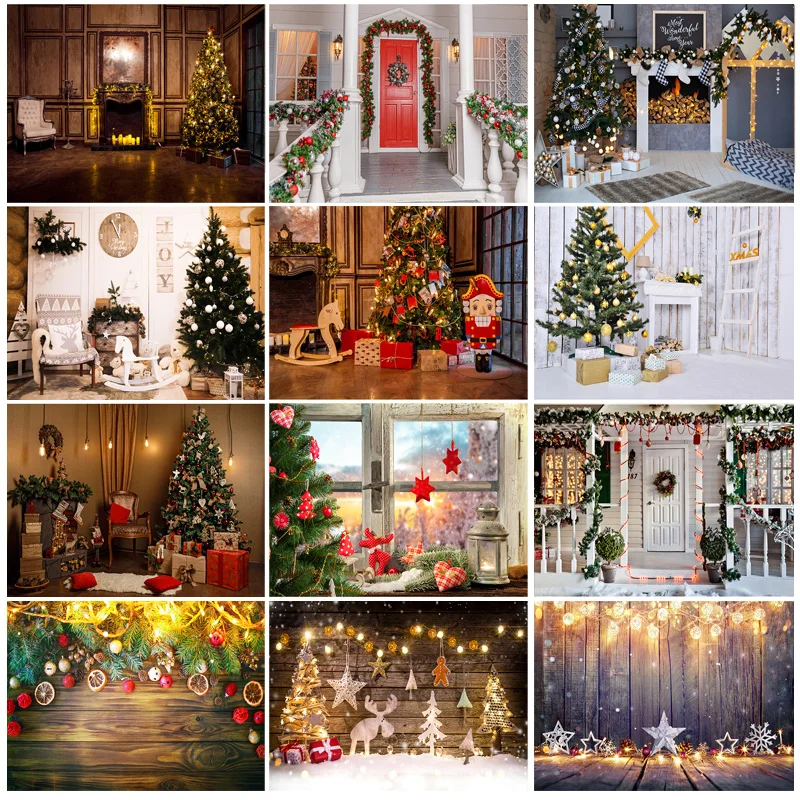 

SHENGYONGBAO Christmas day Backgrounds For Photography Winter Snow Gift Baby Newborn Portrait Photo Backdrops 210316SLT-01