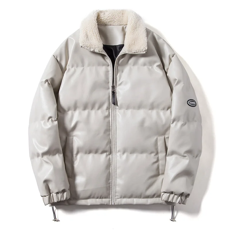 2021 new lapel padded jacket flow youth padded jacket casual loose men's leather jacket pu leather padded jacket men