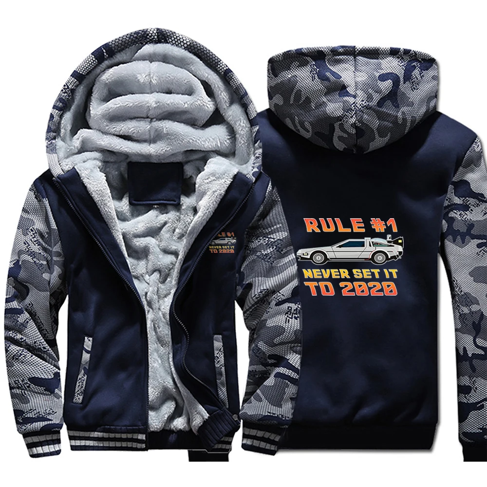 

Back To The Future Never Set It To 2020 Camo Raglan Thick Hoodies Winter Warm Printed Sweatshirts Coat Men Fitted Street Jackets