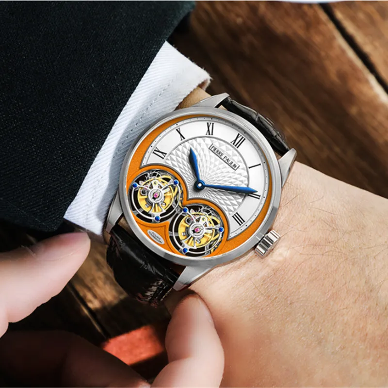 

Мужские Водонепроницаемые механические часы MERKUR, золотистые Роскошные наручные часы-скелетоны с кожаным ремешком и сапфировым стеклом, 2021