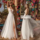 Пляжное свадебное платье-бохо, кружевное фатиновое и шифоновое свадебное платье 2020, Элегантное свадебное платье с Боковым Разрезом Vestidos De Novia Brautkleid