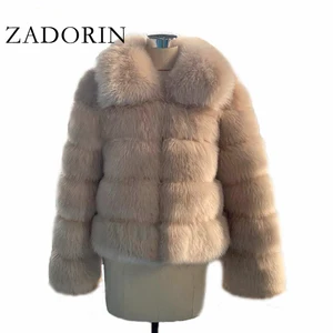 Роскошная куртка ZADORIN из искусственного лисьего меха, женское пушистое меховое пальто с отложным воротником, толстое теплое пальто из искусственного меха, женская зимняя одежда