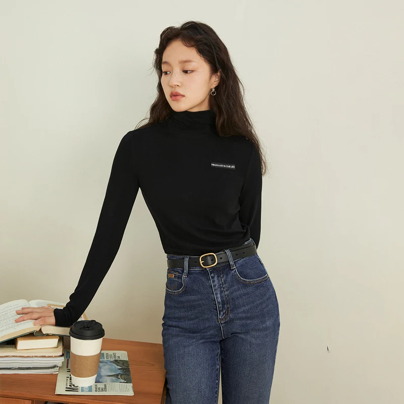 INMAN женский топ осень зима половина-высота шеи стрейч тонкий минималистский на