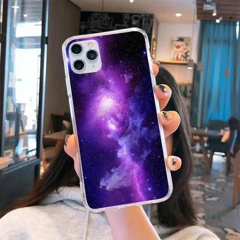 

Interstellar Purple Space Star universe Phone Case Transparent for iPhone 6 7 8 11 12 s mini pro X XS XR MAX Plus