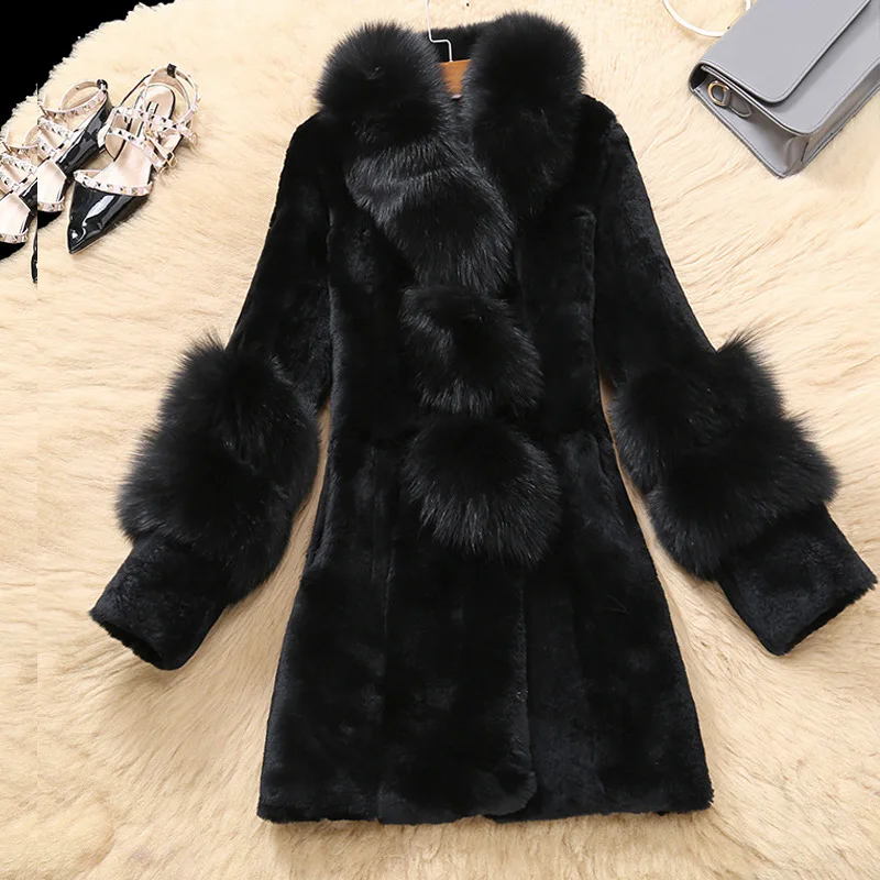 

Women Jackets Winter Coat With Faux Fox Fur Collar Female Winter Jackets Faux Rex Rabbit Fur Warm Thick Fluffy Jacket Women